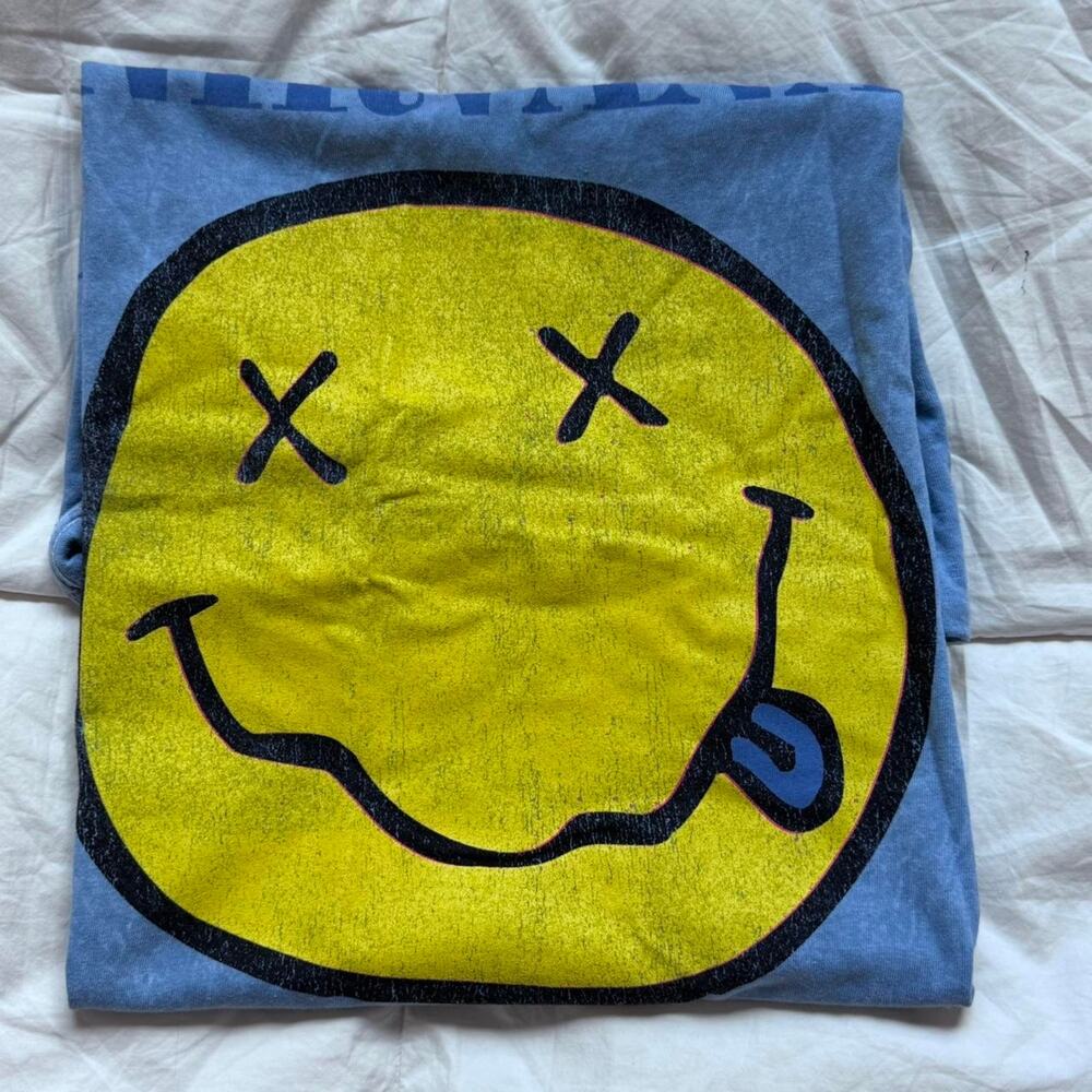 Nirvana smiley graphic band‎ tee sz L cotton tie dye crew neck grunge casual emo